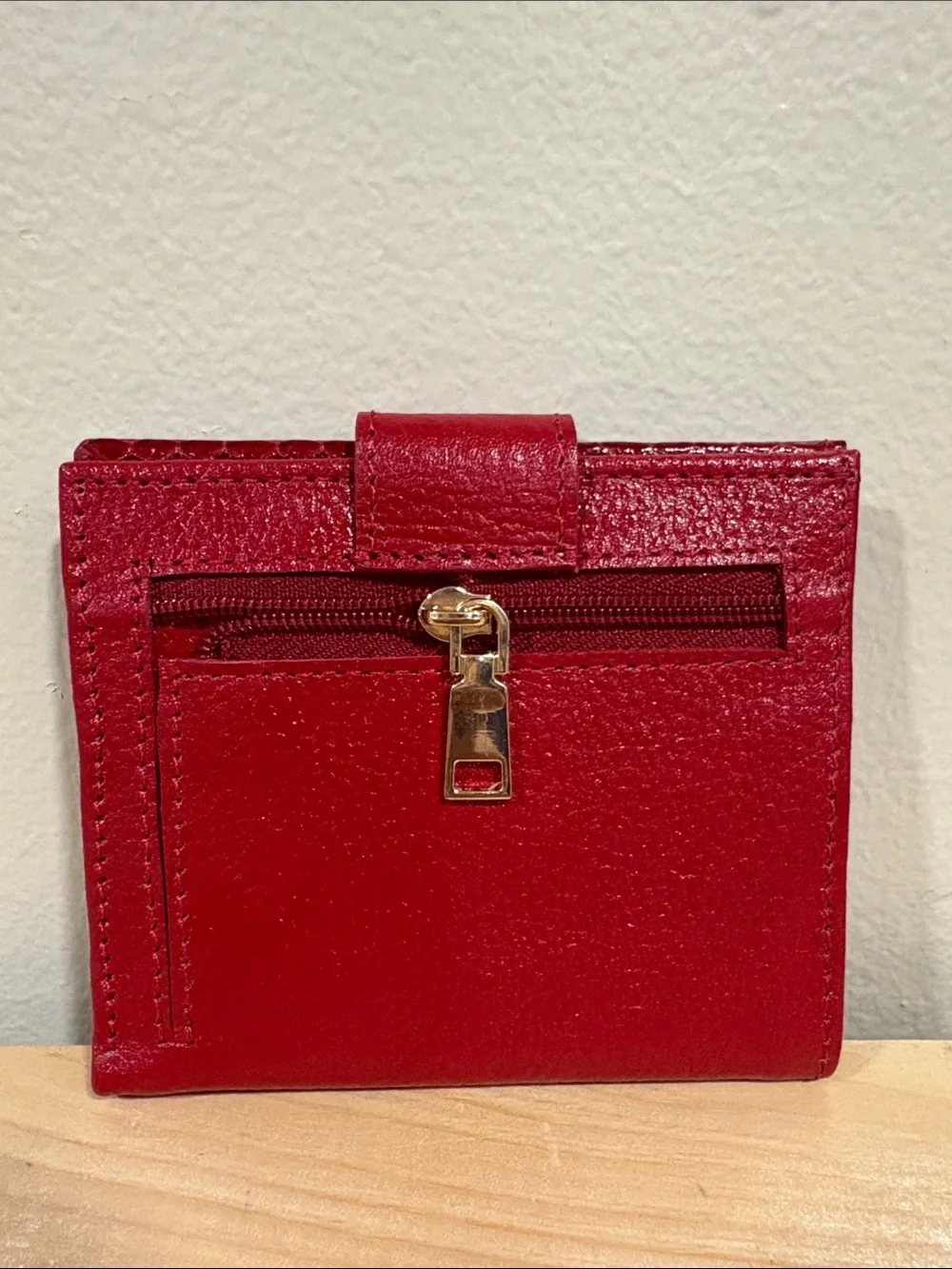 Red Textured Women's Wallet - Classic Compact Design